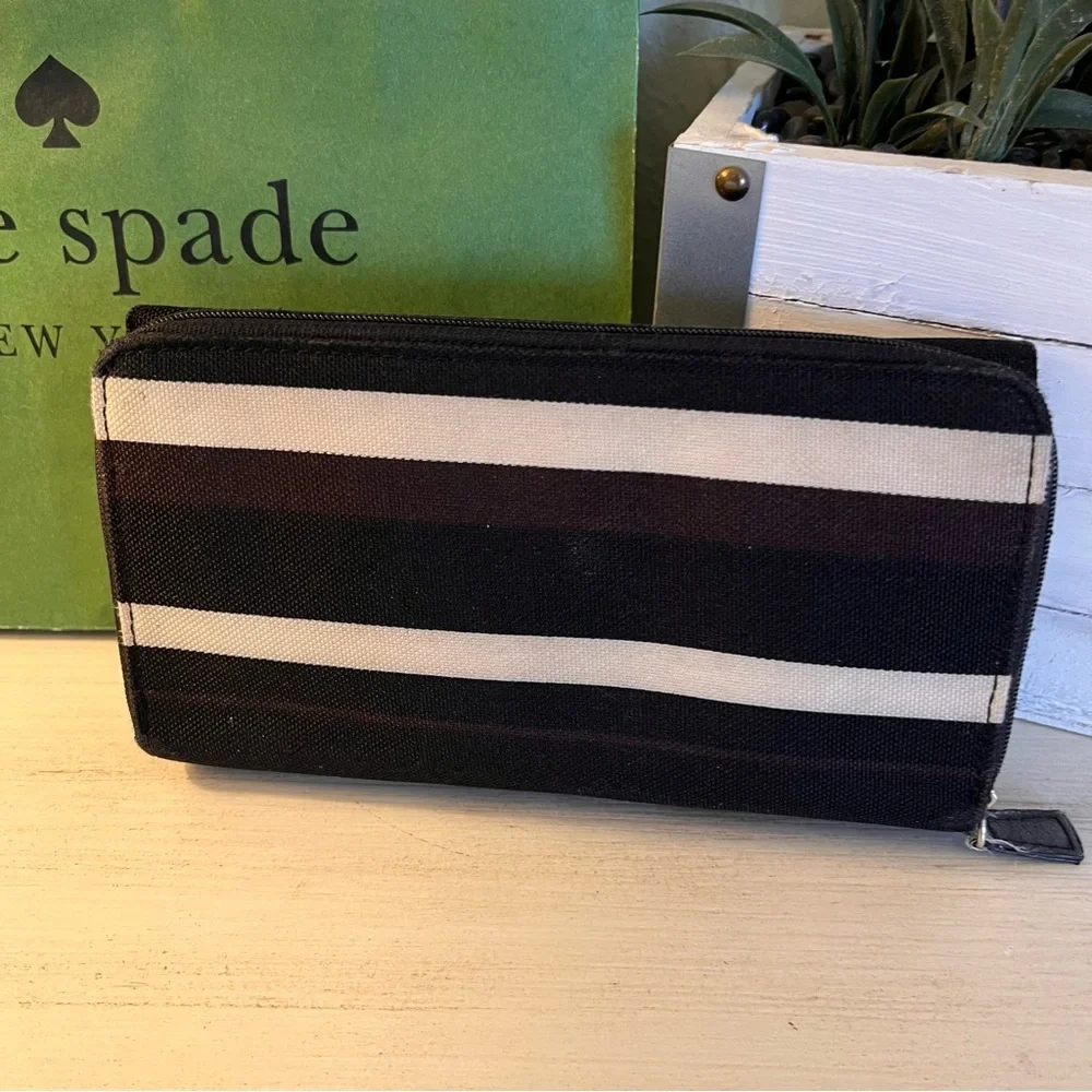 Kate Spade NY Vintage Wallet Striped Coated Fabric Black/White/Purple